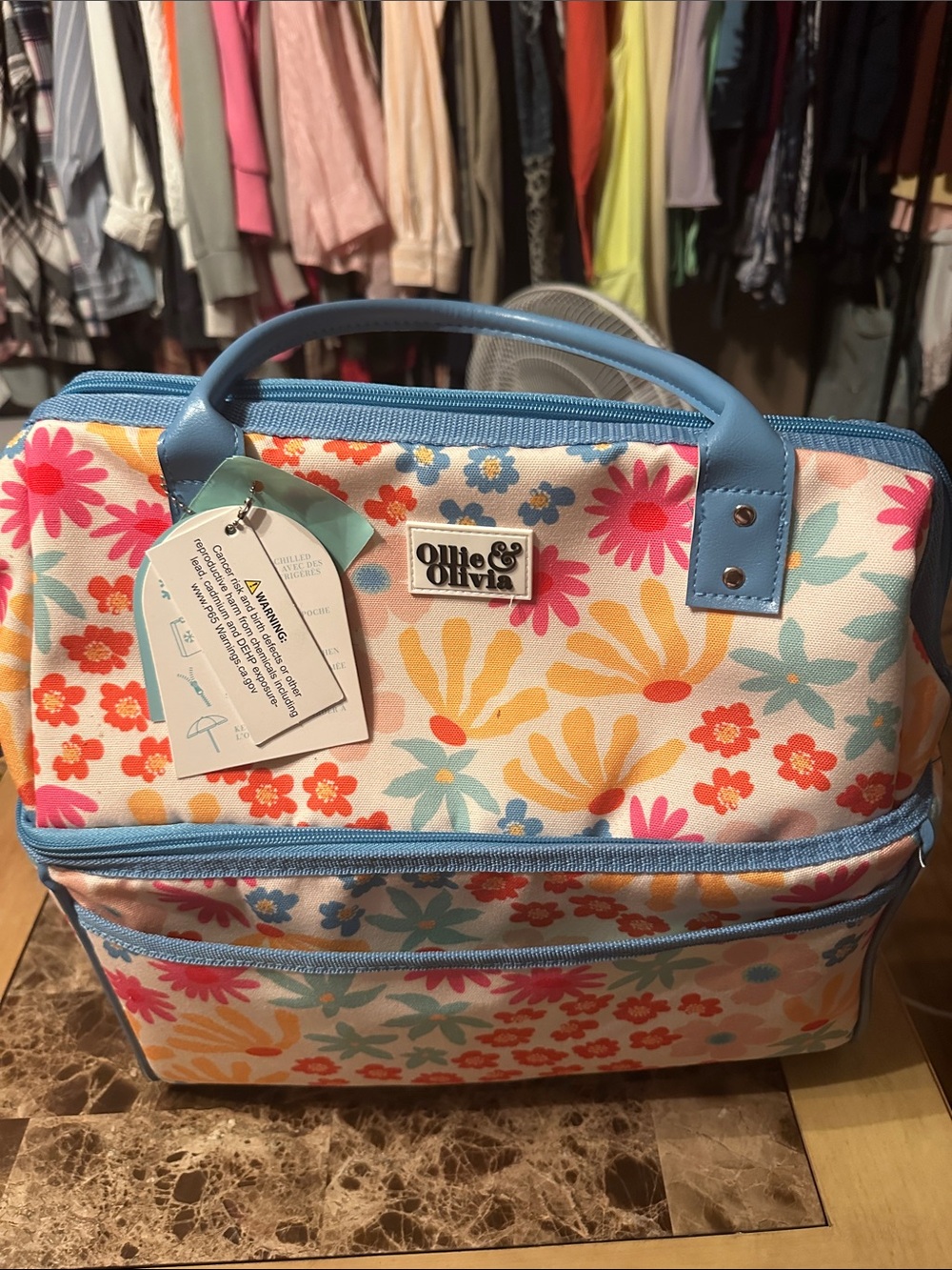 Olive & Olivia Floral Cooler lunch.  Case in Blue, Pink, Yellow